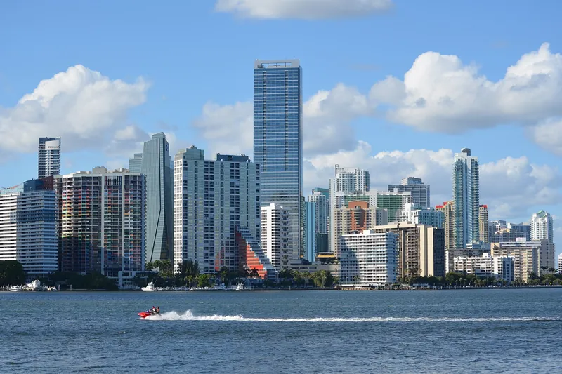 Brickell skyline in Miami seen from the Rickenbacker Causeway